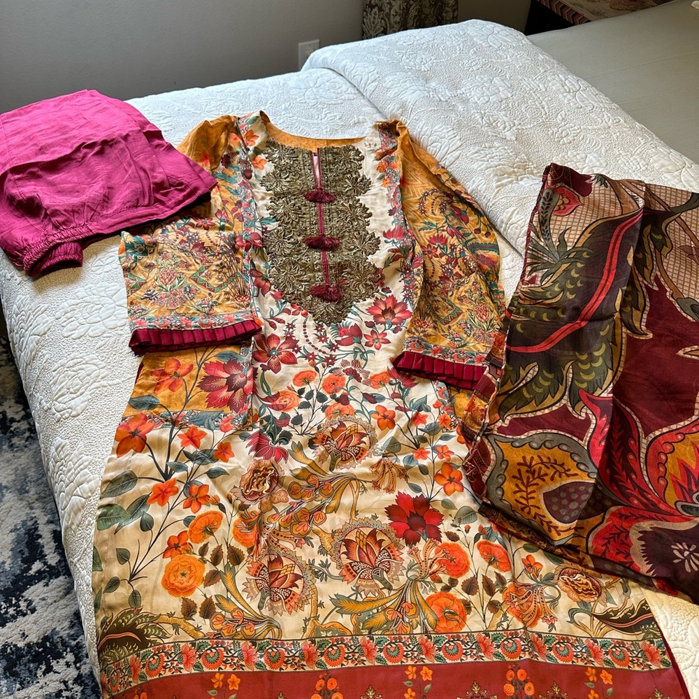 Silk shalwar kameez with pure silk dupatta by alkaram